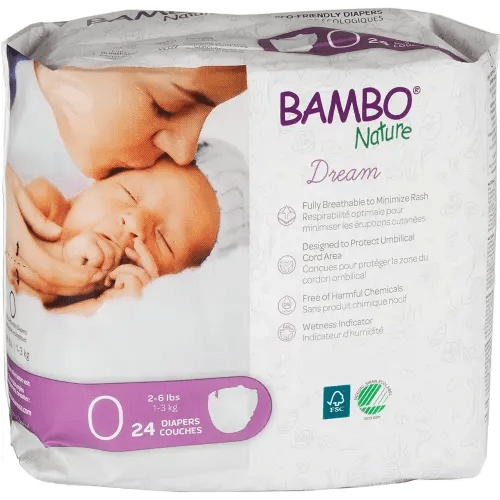 Bambo Nature Hypoallergenic Baby Diapers, Eco-Labeled Diapers, Enhanced Leakage Protection, Totally Chlorine-Free, Skin Friendly, and Super Absorbent - Size 0 (144 Count)