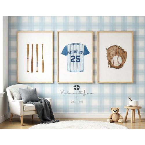 Baseball Personalized Prints, Baseball Prints, Boy Personalized Sports Wall Art, Baseball Print Set, Baseball Wall Art , Sport Nursery Decor
