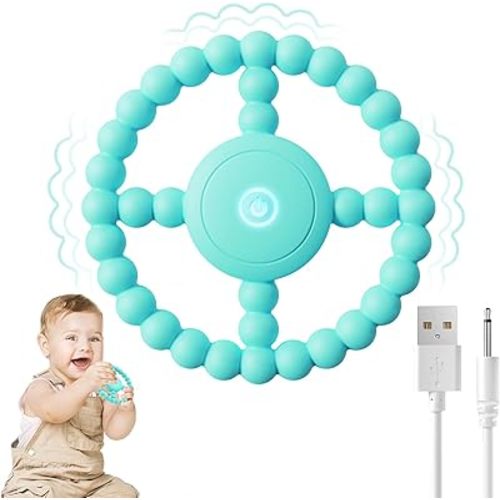 Vibrating Sensory Teething Toys, Soothing Chew Ring for Babies 6-18 Months, Autism Support & Oral Development, USB Rechargeable Teether for Toddlers, 1-2 Year Old Boys Girls Gifts idea(Green)