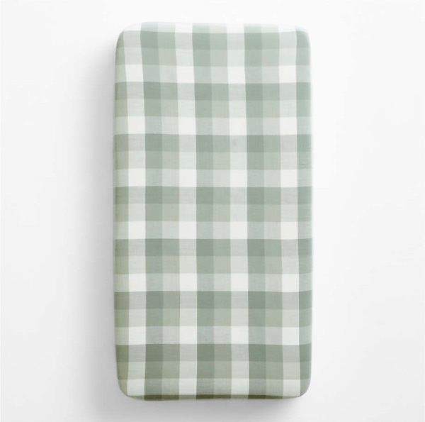 Supersoft Gingham Soft Green Organic Cotton Gauze Baby Crib Fitted Sheet
