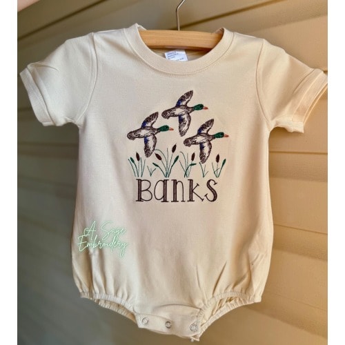 Personalized mallard duck Bubble Romper - custom name - bubble - personalized name - bubble romper - embroidered romper - embroidery