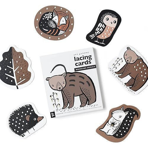 Wee Gallery Woodland Animal Lacing Cards for Toddlers, Sewing Board Activity for Children, Kids Travel Activity to Improve Motor Skills, Color Identification, and Dexterity (Age 3 and up)