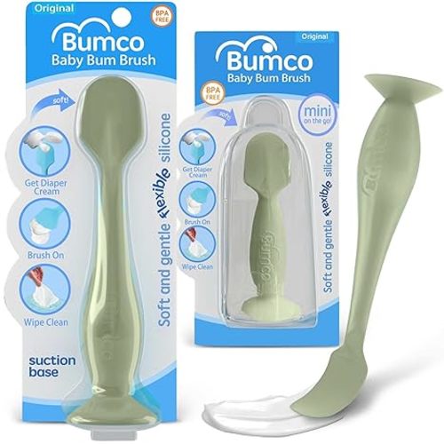 Bumco Baby Bum Brush + Mini Diaper Cream Spatula - BPA-Free Butt Spatula, Soft Diaper Spatula, Baby Diaper Cream Applicator, Mom-Invented Diaper Bag Essentials, Butt Spatula
