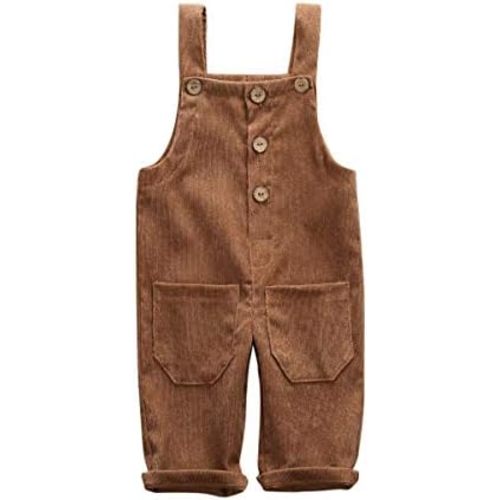 Baby Boy Girl Corduroy Overalls Solid Suspender Bib Pants One-Piece Strap Jumpsuit Pocket Fall Winter Outfit