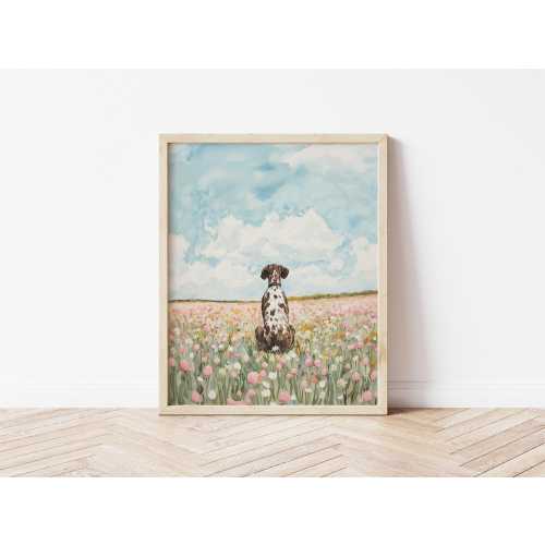 Watercolor German Shorthaired Pointer in Flower Field Wall Art Animal Poster GSP Dog Wildflower Art GSP Mom Gift Pet Loss Gift