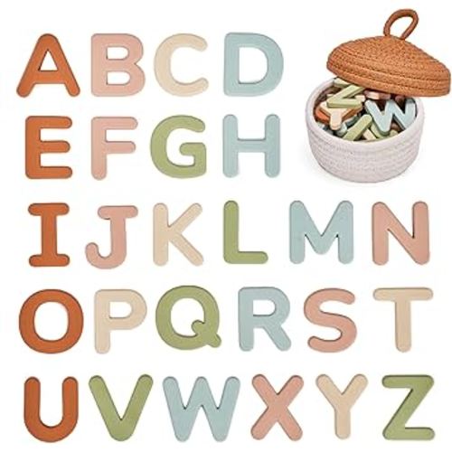 JoyCat Silicone Alphabet Magnetic Letters, 26 Uppercase ABC Fridge Magnets for Toddlers & Kids, Preschool Learning Refrigerator Toy Set, Birthday Gifts for Boys Girls (Muted Color)