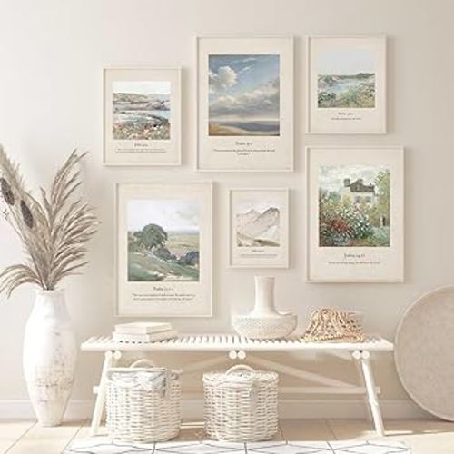 Christian Scripture Wall Art Set of 6 Bible Verse Canvas Wall Decor Psalm 23 Wall Art Religious Pictures Vintage Prints Christian Artwork Bible Verse Poster for Living Room Bedroom 12x16 Inch Unframed