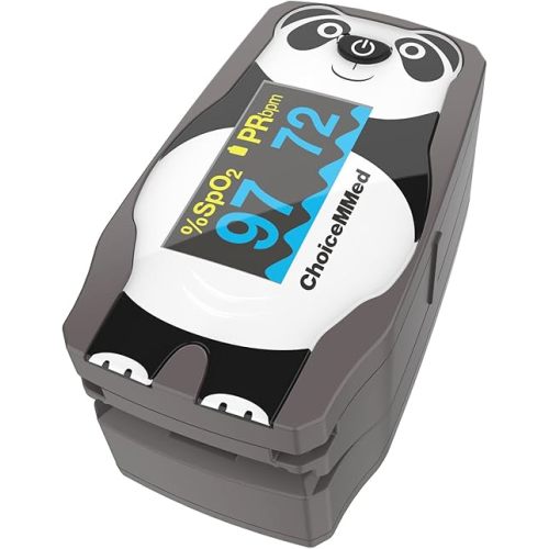 CHOICEMMED OLED Panda Pediatric Pulse Oximeter Fingertip – SP02 Pulse Oximeter for Kids – Children Blood Oxygen Saturation Monitor with Color OLED Screen - Child O2 Saturation Monitor with Batteries (Not for Infant or Newborn)