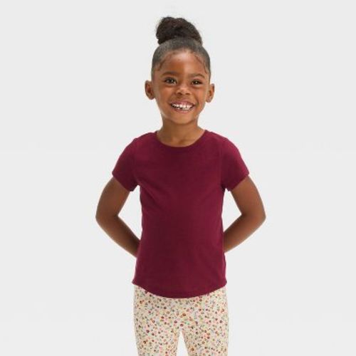 Toddler Girls' Solid Knit Short Sleeve T-Shirt - Cat & Jack™, Color: Red, Size: 3T