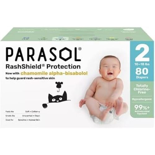 para~sol Baby Diapers Size 2 (80 Count) – Premium ~ Chlorine-Free with RashShield Protection PK 1