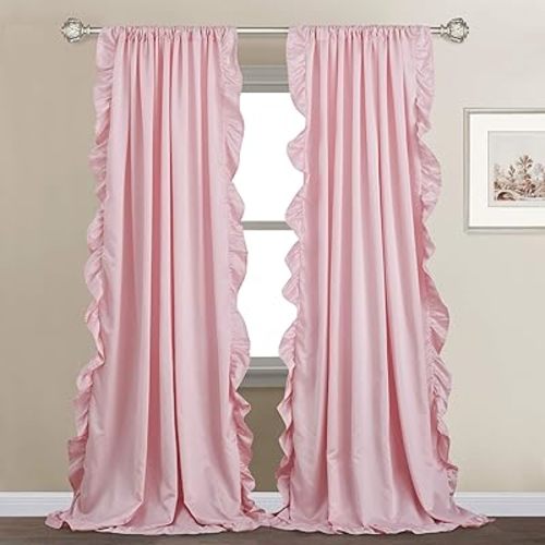 StangH Blush Pink Curtains 84 inch Length,Scalloped Curtains Feminine Decor Nursery Curtain French Country Ruffle Window Drapes for Girls Room/Dressing Room, Rod Pocket, W52 x L84, 2 Panels