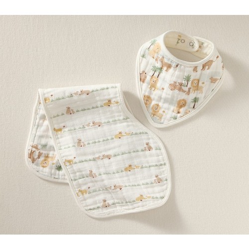 Lion Family Organic Muslin Reversible Bib & Burp Set