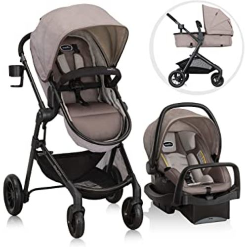Evenflo Pivot Modular Travel System with LiteMax Infant Car Seat with Anti-Rebound Bar (Desert Tan)