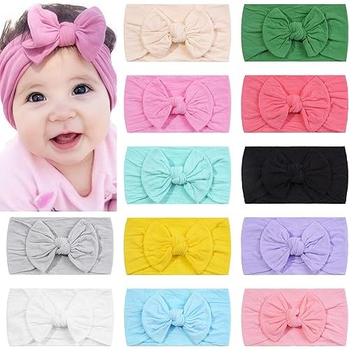 CÉLLOT Super Stretchy Soft Knot Headbands with Hair Bows Head Wrap Hair Accessories For Newborn Baby Girls Infant Toddlers Kids