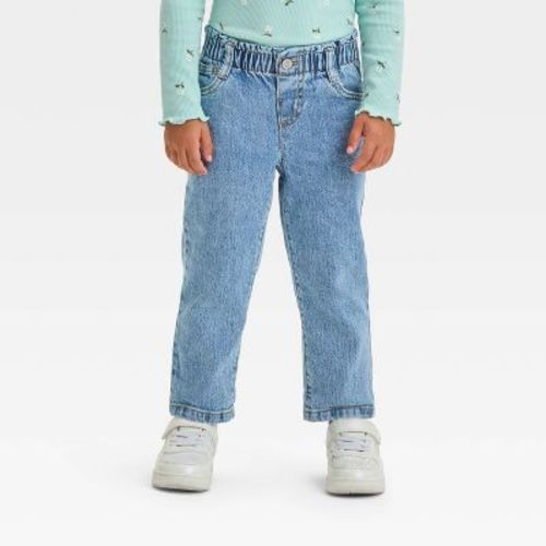 Toddler Girls' Paperbag Pants - Cat & Jack™ Light Wash 2T: Relaxed Fit Denim with Elastic Waistband, Mid-Rise, Ankle Length