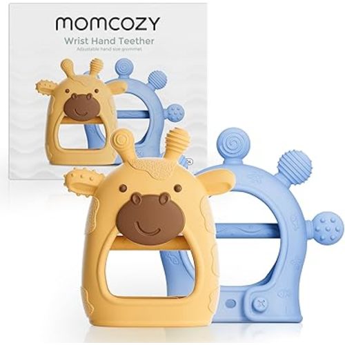 Momcozy Baby Teether Toys | Food Grade Silicone Teething Relief 0-6 Months | Teething Toy 6-12 Months | Baby Essential | Yellow and Blue