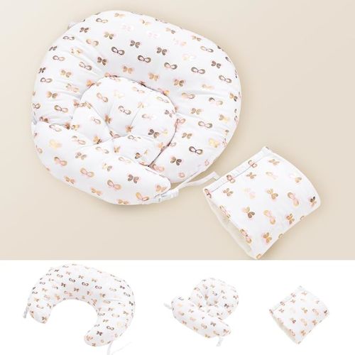 Little Grape Land Nursing Pillow, Multifunctional Breast Feeding Pillow with Arm Pillow, 3pk Baby Support Pillow with Adjustable Waist Strap and Removable Cover, Pink Gold