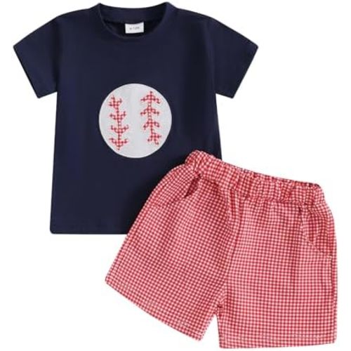 MoZiKQin Toddler Baby Boy Summer Clothes Short Sleeve Embroidery Letter T-shirt with Plaid Shorts Summer Outfits Set