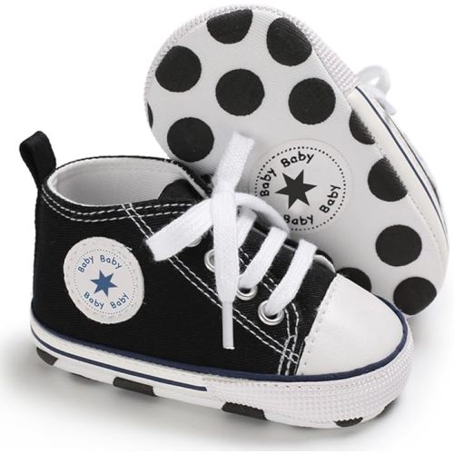 Unisex Baby Boys Girls Shoes, Newborn Infant Non-Slip Canvas Denim High Top Sneakers, Toddler First Walkers Shoes