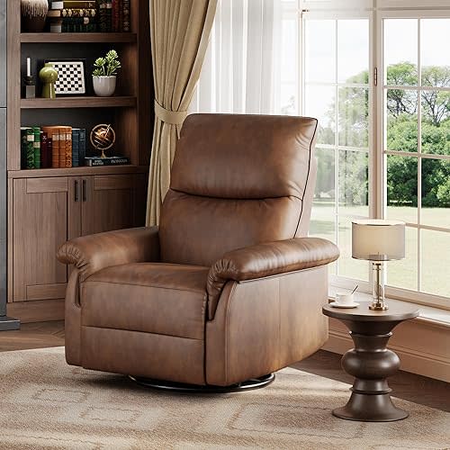 IDEALHOUSE Manual Recliner Chair, 360° Swivel Rocker Glider Recliner with Padded Armrests, Modern PU Leather Upholstered Reclining Chair for Living Room Bedroom and Nursery (Orange)