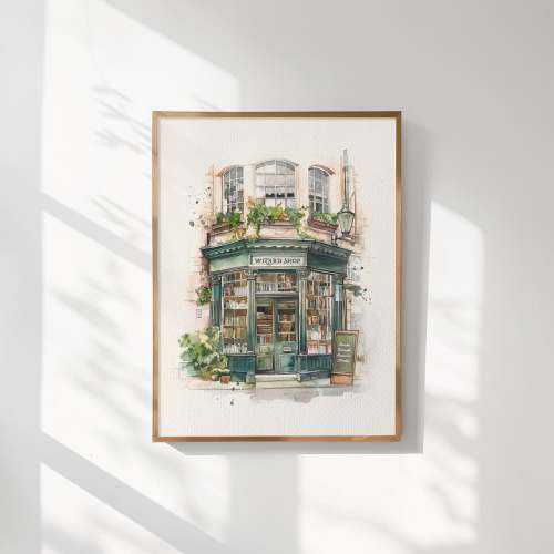 Bookstore Print, Bookshop Poster Reading Art Print, Book Lovers, Wizard Nursery, Whimsical, Wizard Wall Decor, Book Lovers Gift Bookworm Art