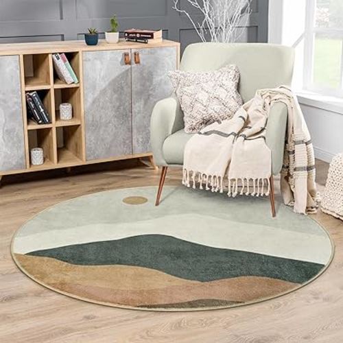 3ft Abstract Round Rug,Chic Washable Non-Slip Mountain Floor Mats,Soft Low-Pile Small Indoor Throw Rugs for Bedroom/Bathroom/Laundry Room/Nursery (Grey)