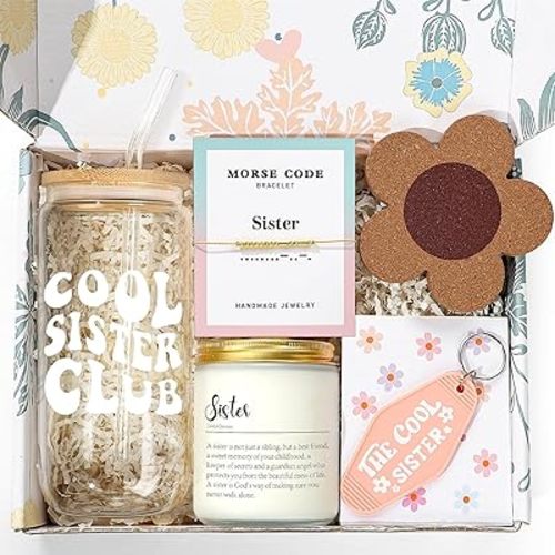 Frerdui Sister Birthday Gifts, Sisters Gifts from Sisters, 16oz Cool Sister Club Glass Cup Birthday Gift, Mother's Day, Christmas Gift