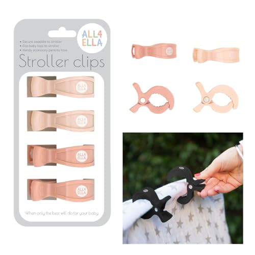 All4Ella Baby Blanket Stroller Clips (4 Pack) | Hooks Muslin to Stroller | Australian Baby Product | Infant/Toddler | Peach/Cream