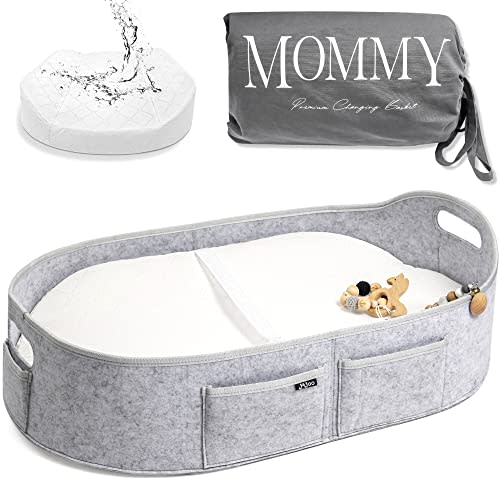 J&JOO Baby Changing Basket - Wipeable & Waterproof Pad Cover, Portable, Foldable, Changing Pad for Dresser, Changing Table Topper, Living Room, Gift for Baby Shower