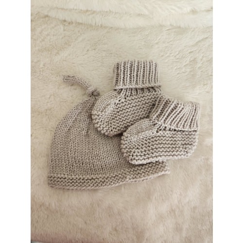 Taupe NB Knit Hat & Bootie Set