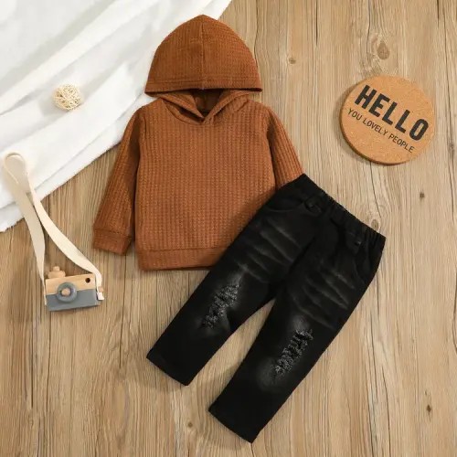 2pcs Baby Boy/Girl Solid Long-sleeve Imitation Knitting Set