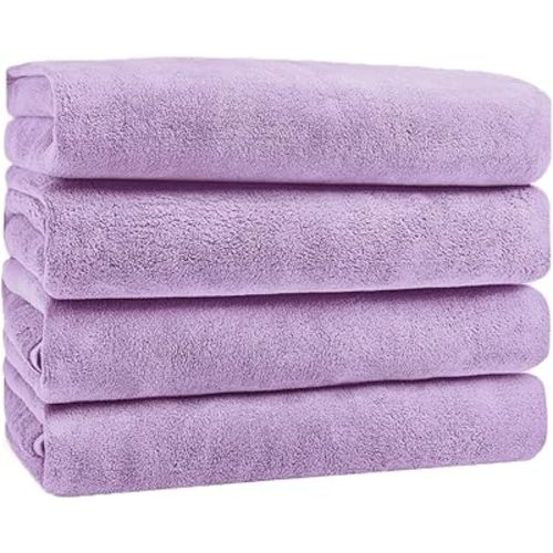 GraceAier Microfiber Bath Towels 4 Pack, 28x56 Inch Coral Velvet Quick Dry Towel Set, Highly Absorbent, Ultra Soft & Lint-Free for Bathroom, Gym, Travel and Swim-Purple