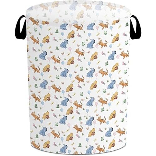 Classic Winnie Laundry Basket, Winnie Storage Bin, Winnie Nursery Decor, Pooh Laundry Hamper, Pooh Oxford Cloth Laundry Hamper With Waterproof Pe Coating, for Bedroom Bathroom 15.7×19.6 Inch