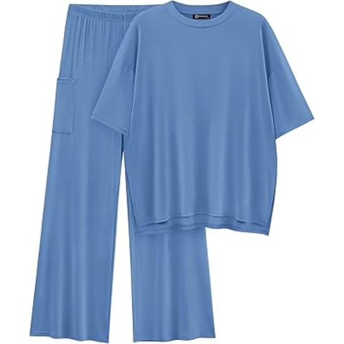 PRETTYGARDEN Women's 2 Piece Outfits Casual Short Sleeve Pullover Tops and Wide Leg Pants Lounge Sets Tracksuits