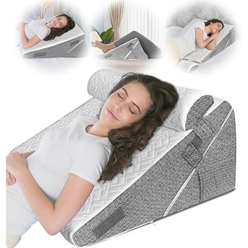 GUWELL Wedge Pillow for Headboard, Adjustable Bed Wedge Pillow Set with Orthopedic Memory Foam Neck Cushion