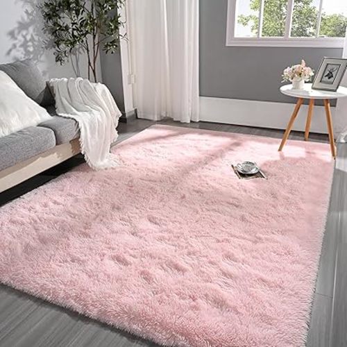 Pettop Fluffy Pink Area Rug for Bedroom Living Room, 4x6 Feet Soft Plush Fuzzy Rugs for Girls Kids Boys, Non-Slip and Washable Rug for Nursery Classroom, Carpet for Rooms Decor