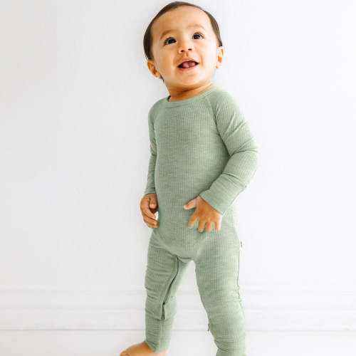Heather Sage Ribbed Crescent Zippy - Little Sleepies