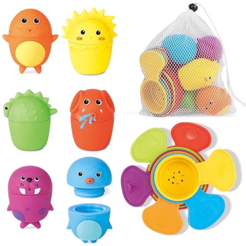Baby Bath Toy, Bathub Toys for Infant 6-12 months ,12PCS Water Toys with Mesh Bags, Stacking Toys, Educational Birthday gifts for Boys Girls