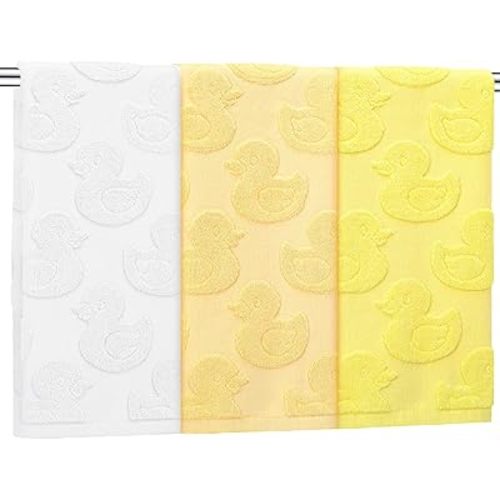 3 Pcs Rubber Ducky Hand Towels for Bathroom Yellow Duck Decorative Bath Towels 3D Jacquard Weave 100% Cotton Absorbent for Summer Bathroom Kitchen Decor 29.53 x 13.78 Inch