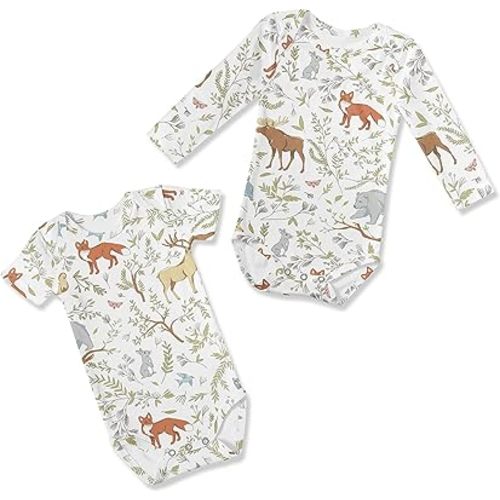 Sweet Jojo Designs Woodland Animals Unisex Baby Bodysuit Newborn Infant Clothing Babywear 2PC Bear Deer Fox
