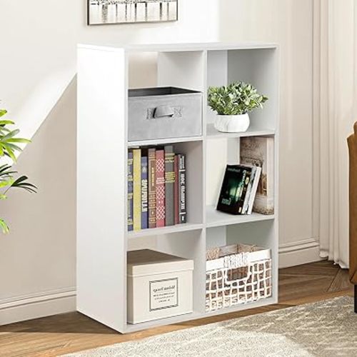 PATHIRA US 6-Cube Wooden Storage Bookcase, Fits 11 Inch Storage Bin, Modular Bookshelf Square Cabinet Organizer, Display Cube Shelves Compartments, White