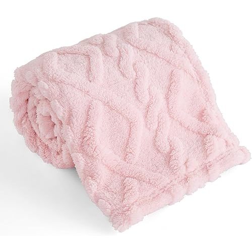 KMUSET Kids Pink Blanket for Boys Girls 30 x 40 inches, Soft Cozy Fuzzy Swaddle 3D Jacquard Throw Blanket