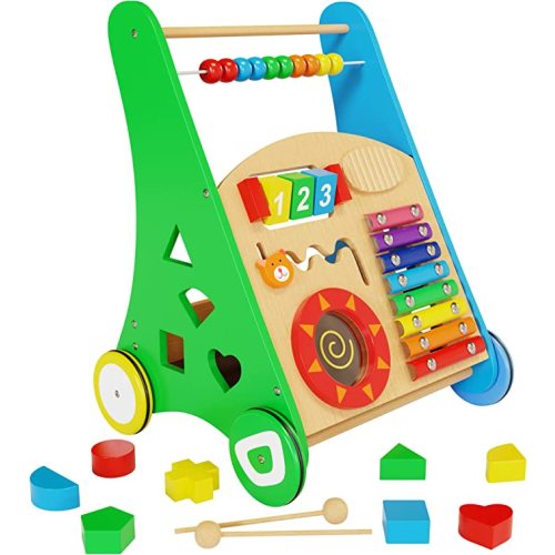 KIDDERY TOYS Baby Toys – Kids’ Activity Toy – Wooden Push and Pull Learning Walker for Boys and Girls – Multiple Activities Center – Assembly Required – Develops Motor Skills & Stimulates Creativity - Activity Walker