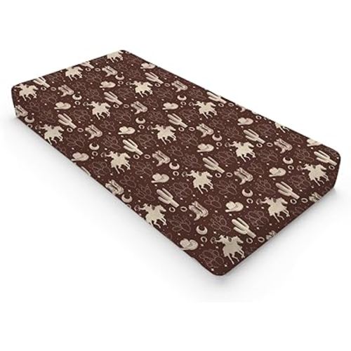 Vintage Western Cowboy Baby Changing Pad Covers Cowboy Horse Boots Hat Cactus Moon Diaper Changing Table Sheets for Boy Wild Plants Soft Breathable Stretch Fitted Nursery Changing Table Mat 32''x16''