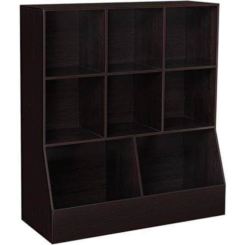 DINZI LVJ Toy Storage Organizer, Kids Bookshelf, Wood Toy Storage Cabinet, 3-Tier 8 Cubby Children Bookcase, 35.4" L Toddler Book Shelf for Playroom, Living Room, Nursery, Hallway, School, Espresso