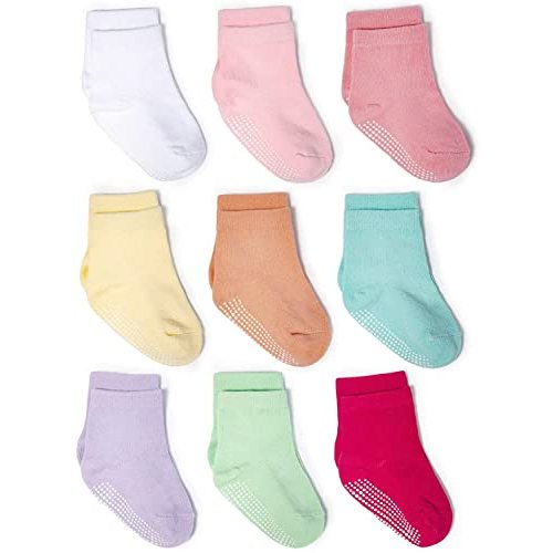Zaples Grip Crew Socks with Non Slip/Anti Skid Soles for Baby Infants Toddlers Kids Boys Girls