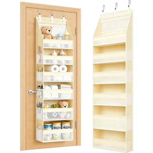 Over the Door Organizer: Large Capacity Sturdy 6-Shelf Hanging Door Storage with 13 Mesh Pockets, Reinforced Anti-tilt Behind the Door Organizer for Baby Nursery, Closet, Bathroom, Dorm