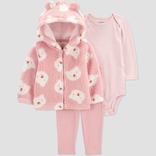 Carter's Just One You® Baby Girls' 3pc Bear Faux Shearling Sweatshirt with Long Sleeve Bodysuit and Leggings Set - Pink