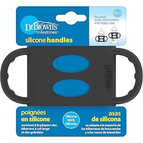 Dr. Brown's Milestones 100% Silicone Baby Bottle Handles, Wide-Neck, Removable Easy-Grip Transitional Sippy Cup Handles, Black, 4m+, 1 Pack
