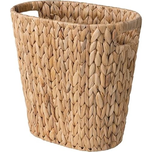 StorageWorks Wicker Waste Basket, Handwoven Water Hyacinth Trash Can with Built-in Handles, Wicker Garbage Can for Bedroom, Bathroom, 1 Pack
